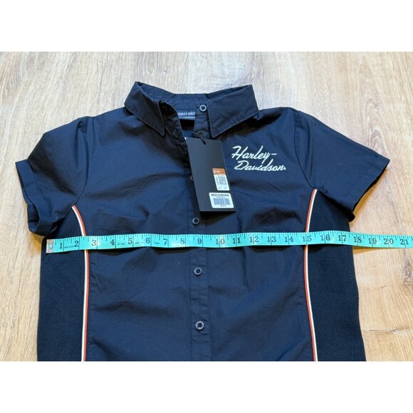 Harley-Davidson Womens Short Sleeve Button-Up Shirt Black W/ Orange Accents M - Picture 3 of 6